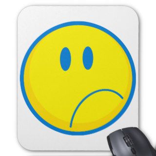 silly sad face smiley yellow and blue mouse pads