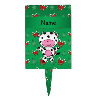 Personalized name cow green candy canes bows cake toppers
