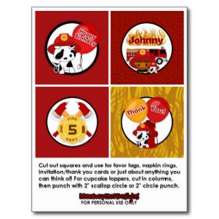 FIREFIGHTER Birthday Cupcake Topper Tags FF03A Postcard