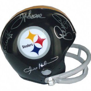 Joe Green, L.C. Greenwood, Ernie Holmes, and Dwight White Pittsburgh Steelers Autographed Mini Helmet  Sports Related Collectible Mini Helmets  Sports & Outdoors