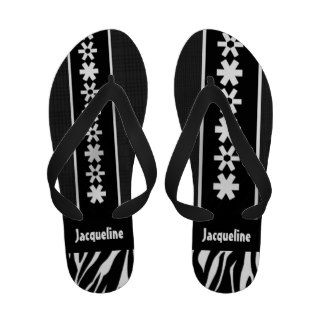 Trendy Black and White with Zebra Custom Name V24 Flip Flops