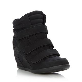Call It Spring Black luxenee high wedge heeled trainers