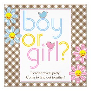Gender reveal party text design with cute birdies custom invitations