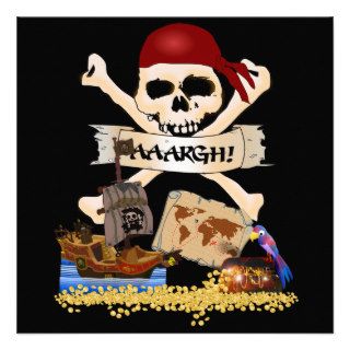 Jolly Roger, Pirate Ship & Pirate's Chest Invitations