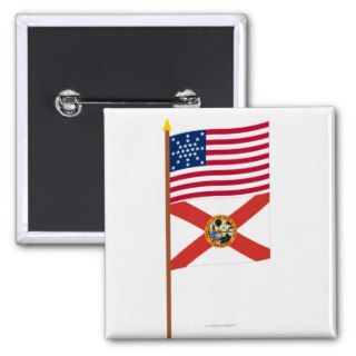 US 27 star flag on pole with Florida Pinback Button