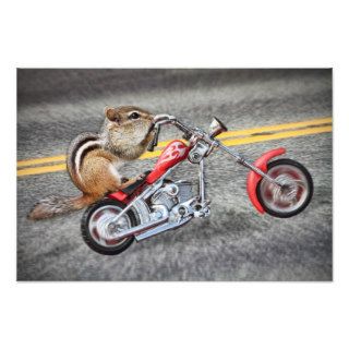 Chipmunk Biker Riding a Motorcycle Art Photo