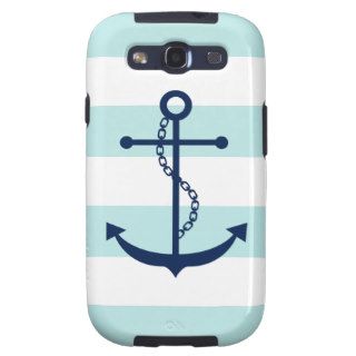 Blue Anchor on White and Mint Nautical Stripes Samsung Galaxy SIII Case