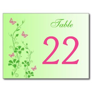 Pink Green Floral with Butterflies Table Number Post Card