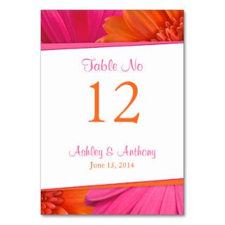 Pink Orange Gerbera Daisy Flower Wedding Table Cards