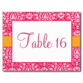 Pink Damask Wedding Reception Table Numbers Post Card