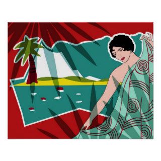 ANACAPRI Art Deco Lady in Red and Turquoise Poster