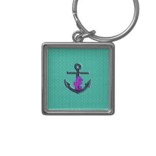 Cute Trendy Purple and Turquoise Seahorse Anchor Key Chain