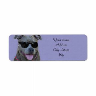 Blue pitbull with glasses custom return address label