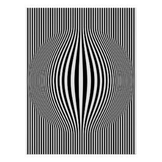 Op Art Bulging Vertical Stripes Black and White Posters
