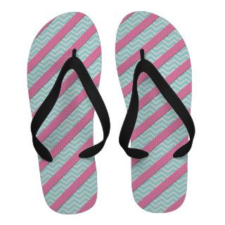 Girly pink polka dots stripes teal chevron pattern Flip Flops
