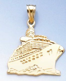 14k Gold Nautical Necklace Charm Pendant, Cruise Ship, High Polish Million Charms Jewelry