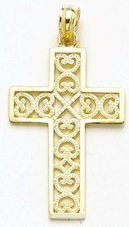 Gold Religious Charm Pendant Square Cross "x" Lace Square Cross "x" Lace Center Million Charms Jewelry