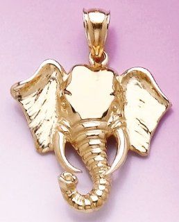 Gold Animal Charm Pendant Elephant Head W Twisted Trunk & 2 D Jewelry