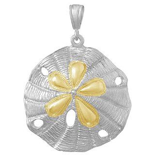 925 Sterling Silver Nautical Necklace Charm Pendant, 14K Gold Beveled Sand Jewelry