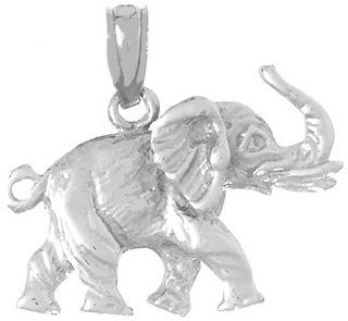 14k White Gold Animal Necklace Charm Pendant, 3d Elephant Profile With Tusk Million Charms Jewelry