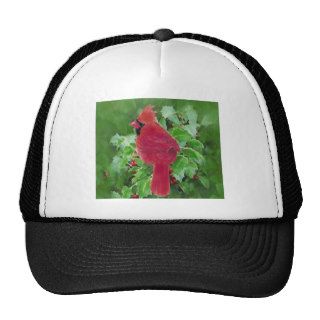 Watercolor Cardinal Bird Holly Berry Christmas Trucker Hat