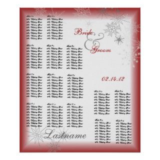 Snowflake Wedding Seating Chart Red Print