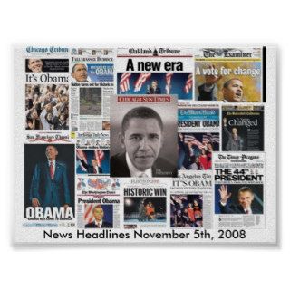 Newspaper front pages on November 5, 2008 Posters