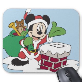 Santa Mickey Going Down Chimney Mouse Pad