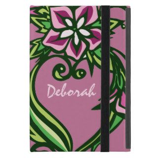 Personalized Pink Green Floral Flower Hearts Mini iPad Mini Case