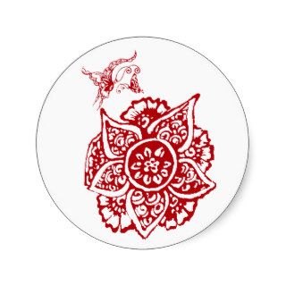 Butterfly with Flower(Henna)(Red) Round Sticker