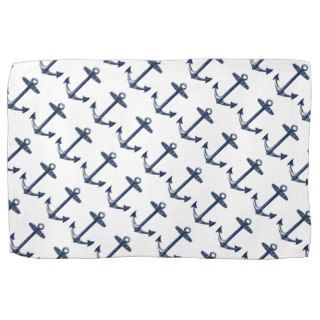 Nautical Navy Blue Anchor Pattern Hand Towels