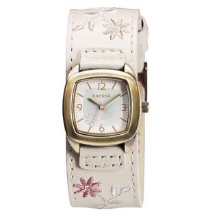 Kahuna Ladies cream embroidered leather cuff strap watch