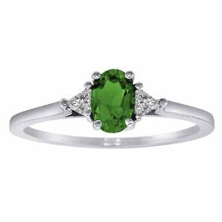Ryan Jonathan Platinum Oval Emerald and Triangle Trillion Diamond Cocktail Ring (3/4 cttw, F G, SI1)   Size 6 Ryan Jonathan Jewelry