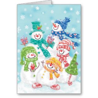 Cute Christmas Snowman Family in the Snow Greeting Card