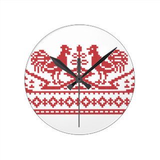 Red Rooster cross stitch Clock