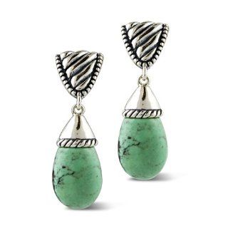 Green Colored Turquoise Pebble Teardrop Earrings Jewelry