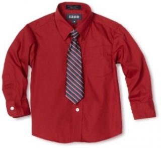 Izod Kids Boys 2 7 Long Sleeve Shirt and Tie Set, Deep Red, 04 Regular Clothing