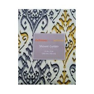 Richloom Midi Grey & Golden Yellow Ikat Damask Fabric Shower Curtain  