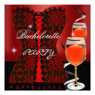 Bachelorette Party Red Corset Black Wine Announcement
