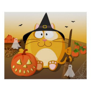 Cat and Halloween Poster