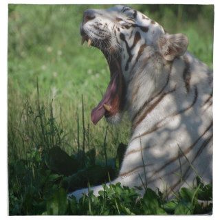 White Tiger yawing on grass Printed Napkin
