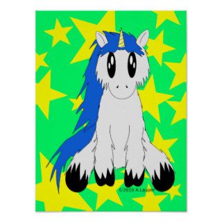 Cute Scruffy Unicorn Poster (Blue)