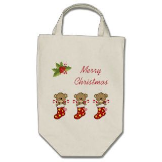Christmas stocking with Teddy Bear and candy canes Canvas Bag