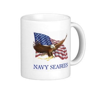 Seabees Bald Eagle American Flag Design Mugs