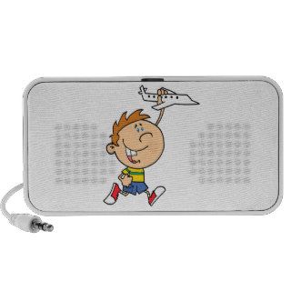 cartoon boy playing with toy airplane laptop speaker