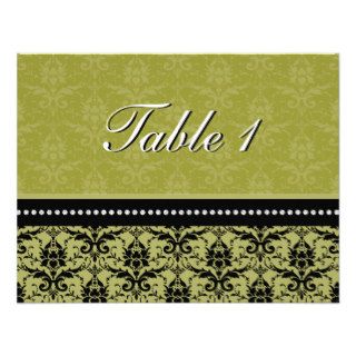 Table Number Wedding Card   Green Elegant Damask Personalized Invite