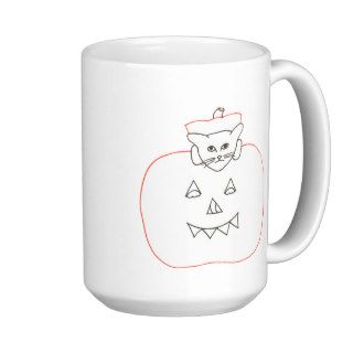 Outline Drawing Cat in a Pumpkin Halloween Mugs