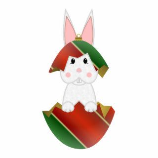White Bunny In A Christmas Ornament Photo Sculptures
