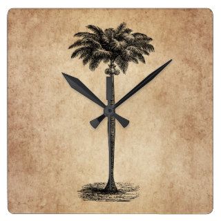 Vintage Tropical Island Palm Tree Template Blank Square Wall Clock