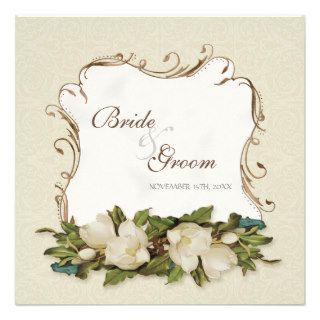 Vintage Magnolia Swirls Damask Wedding Invite